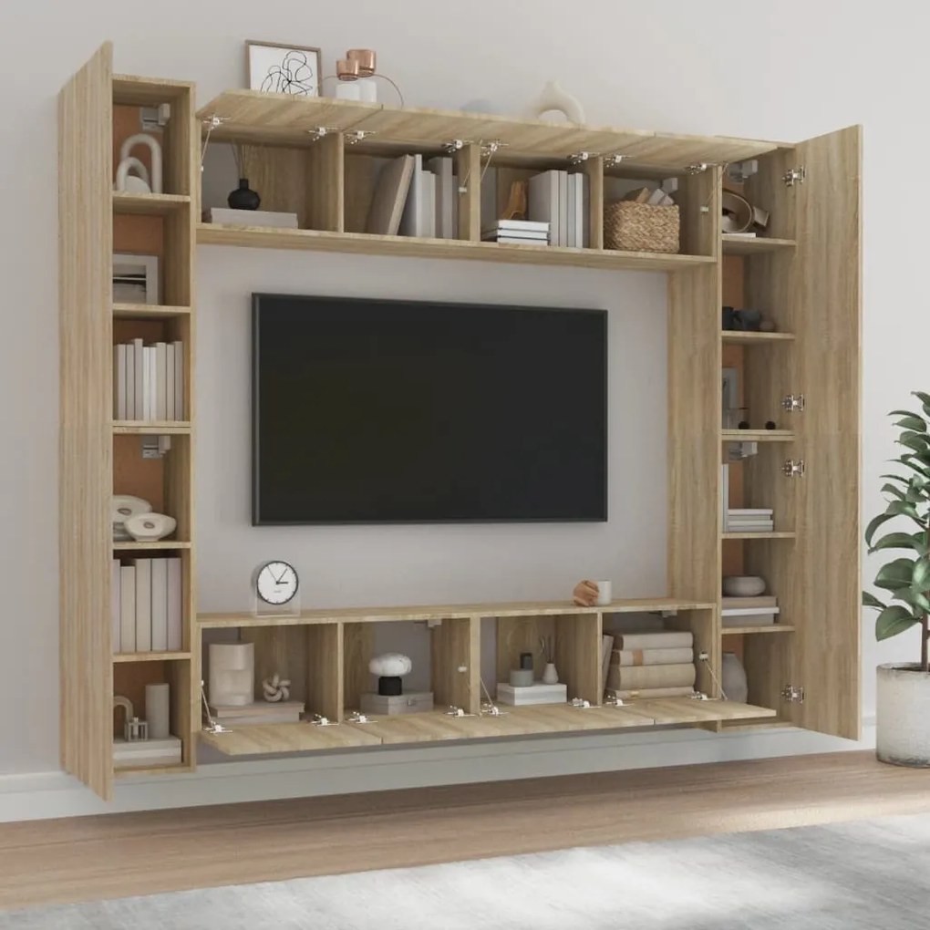 Set mobili porta tv 8pz rovere sonoma in legno multistrato