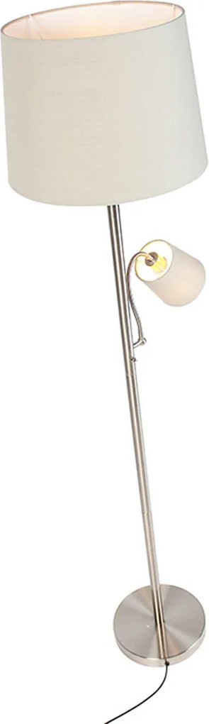 Lampada da terra intelligente in acciaio con paralume grigio incl. Wifi A60 ed E14 - Retro