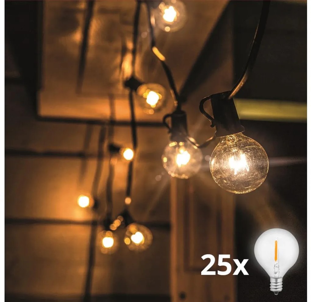 Solight WO794 - Catena decorativa da esterno LED 25xE12 20m IP44 bianco caldo