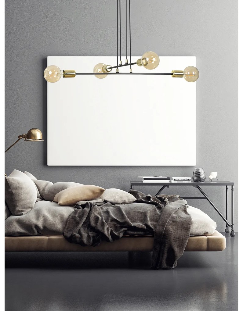 Lampadario Industrial 4 Luci Benzaiten A Bracci In Acciaio Nero E Oro