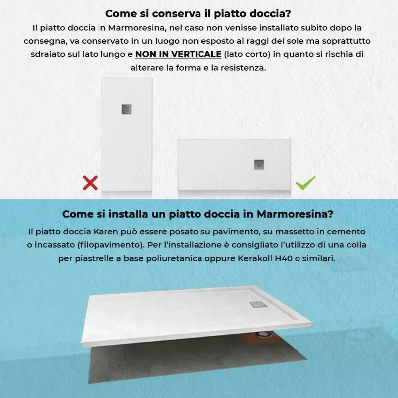 Piatto doccia filo pavimento Karen 120x120 in resina bianco pietra