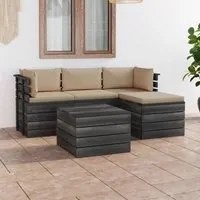 Set Divani da Giardino su Pallet 5 pz con Cuscini Massello Pino 3061806