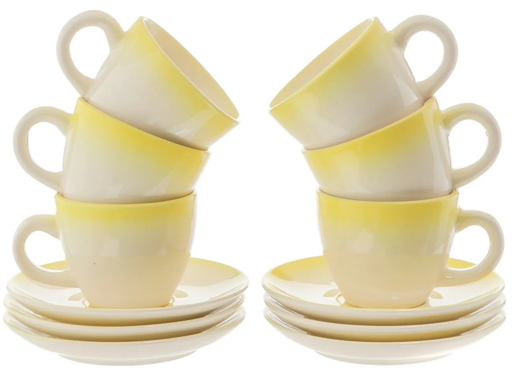 Set da caffè con piattino coordinato, 6 pezzi, in gres