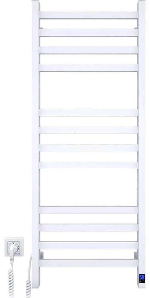 Radiatore scaldasalviette da bagno AVANGARD a scala con termostato, 459 W/230 V, 120,6 cm, IP44, bianco, lato sinistro