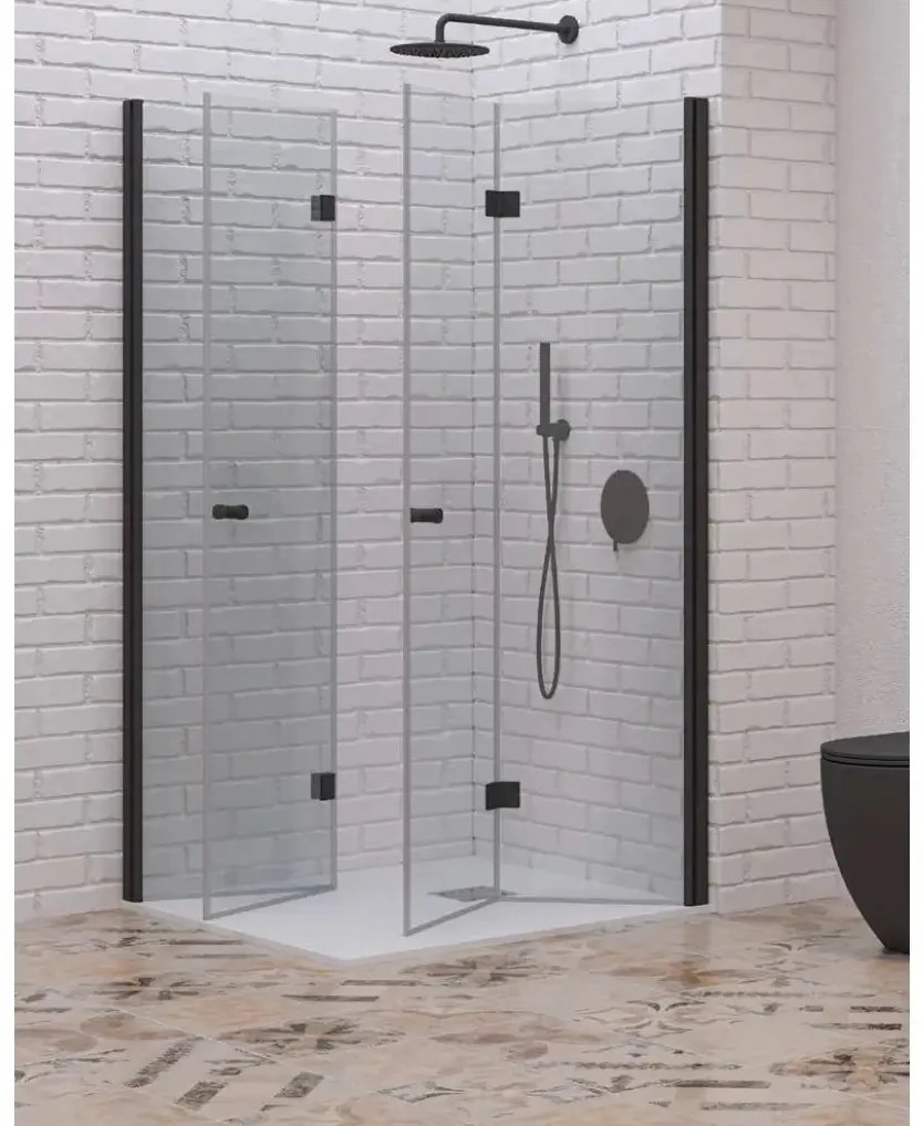Box Doccia H200 Doppia Anta a Libro Trasparente Profili Neri 6mm Anticalcare