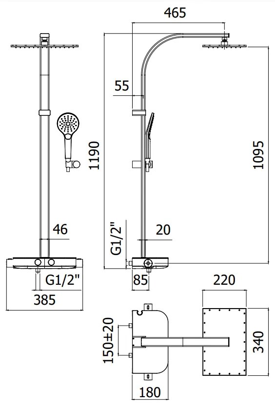 Paffoni Moby Zcol668crag Colonna Doccia Con Miscelatore 2 Pulsanti Soffione Rettangolare 34x22 e Flessibile 150 Cm Cromo