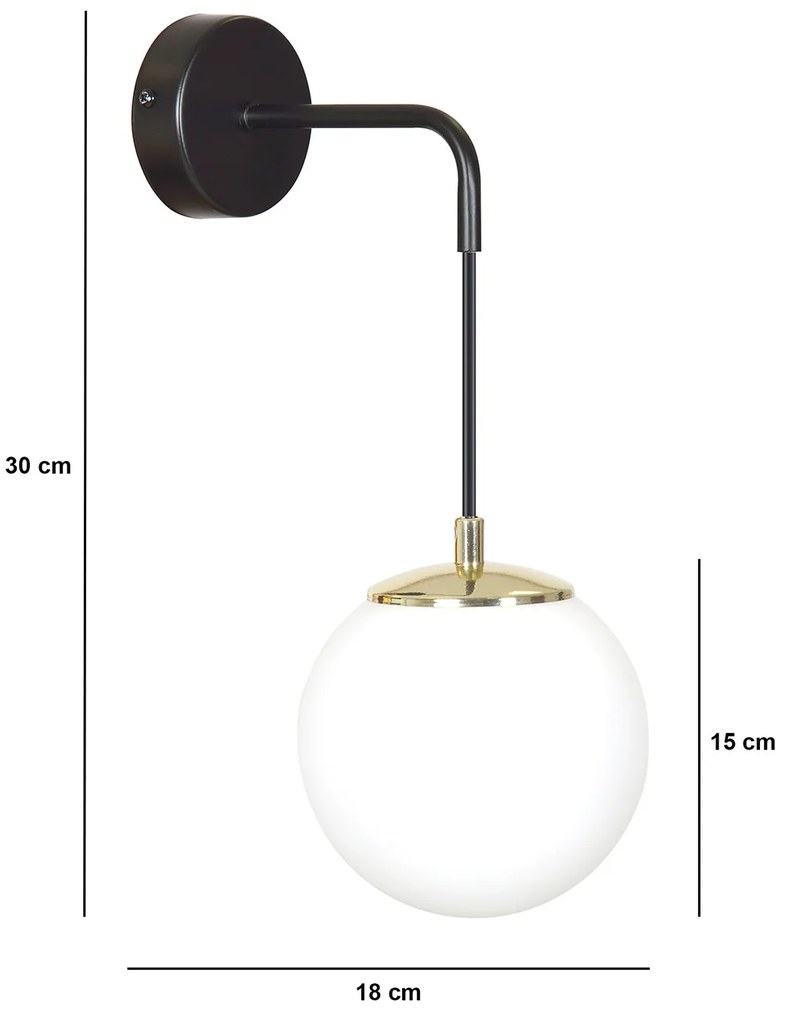 Applique Moderna 1 Luce Tsukuyomi In Acciaio Bianco E Oro E Vetro A Sfera Opale