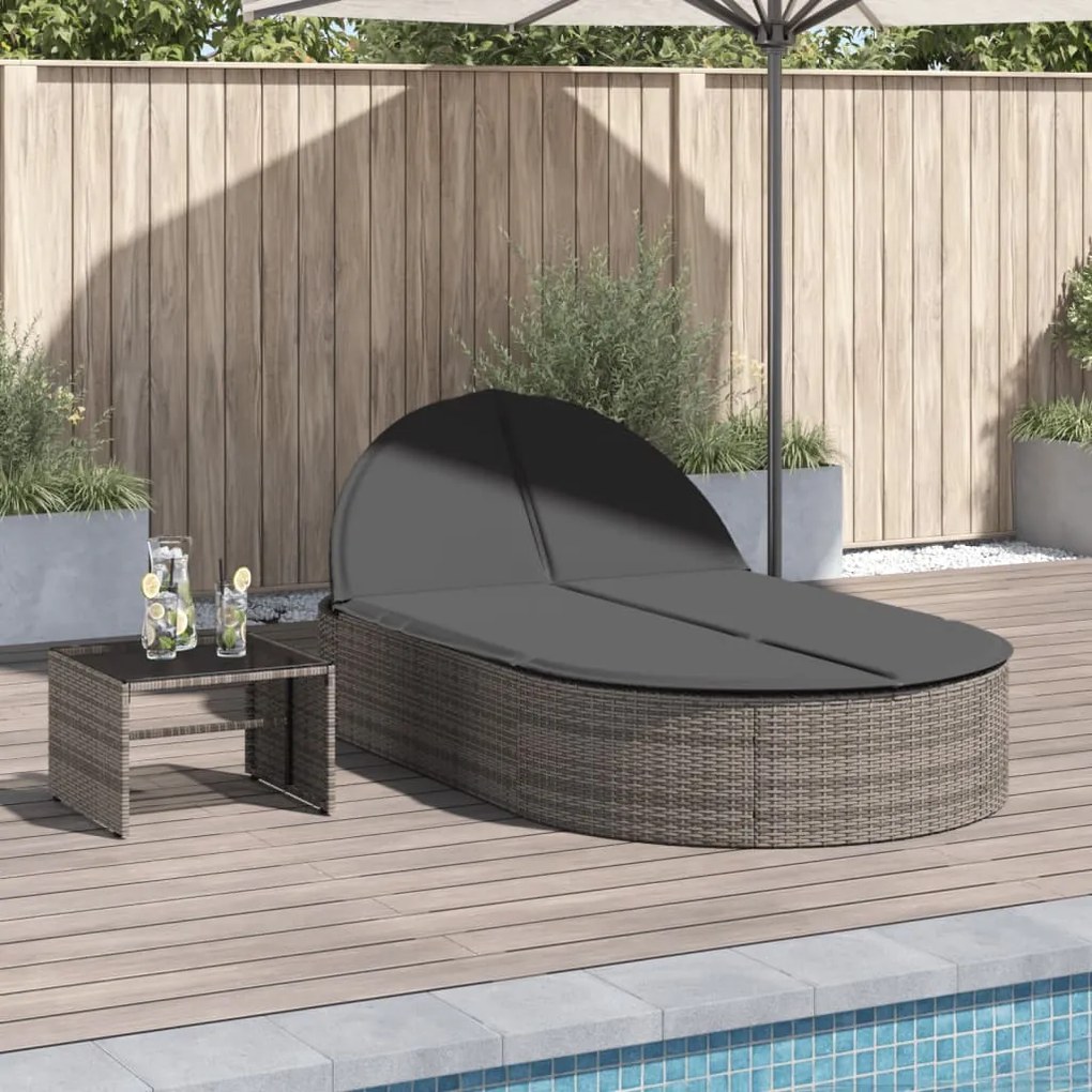 Lettino Prendisole Doppio Con Cuscini Grigio İn Polyrattan /