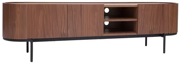 Mobile TV design legno scuro noce e metallo nero con scomparti L180 cm SKYE