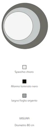 Specchio rotondo 80x80 cm in marmo laminato nero foglia argento - DAVID
