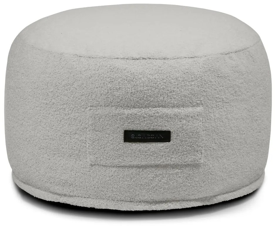 Poggiapiedi grigio chiaro con rivestimento in bouclé Om 60 – SLOWDOWN