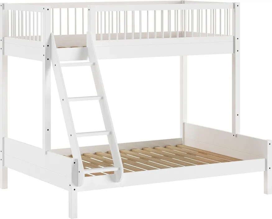 Letto da bambini a castello bianco in faggio massiccio con rete inclusa 140x200/90x200 cm Forrest – Vipack