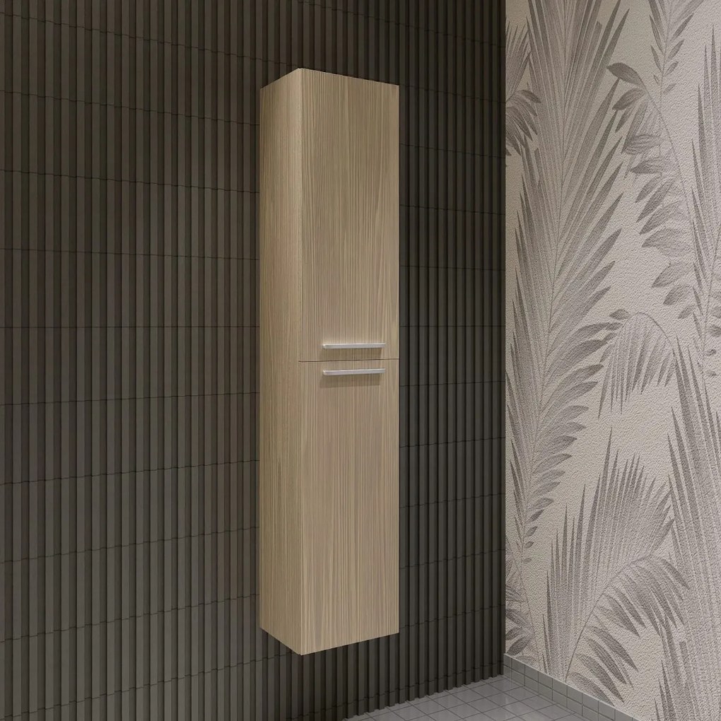 Mobile bagno sospeso da 120 cm rovere chiaro con lavabo e colonna Linda 8220