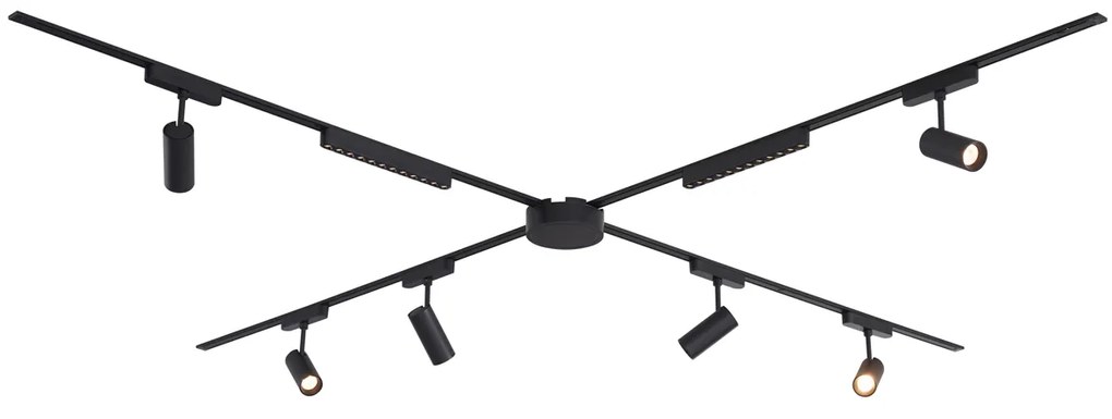Sistema di illuminazione su binario con 6 faretti e 2 plafoniere nere monofase - Magnetic Gert Puntua