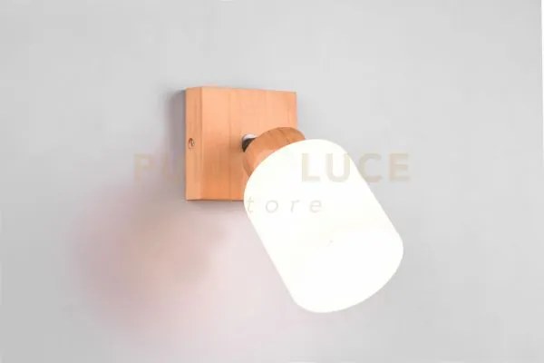 Assam spot singolo base legno con vetro bianco h. 21cm attacco e14