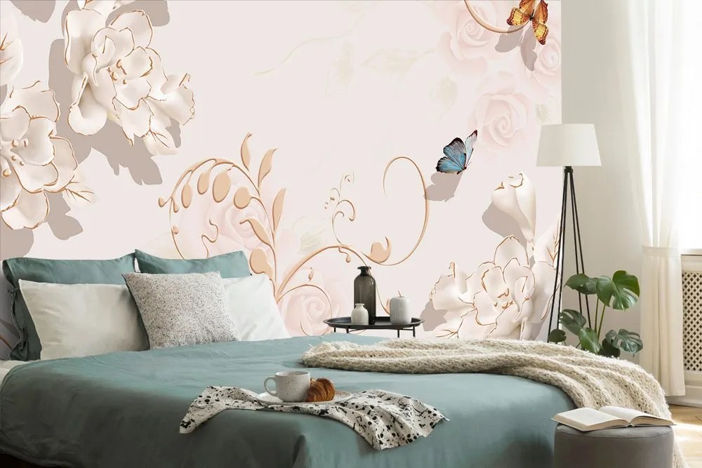 Carta da parati – Natura morta vintage con farfalla