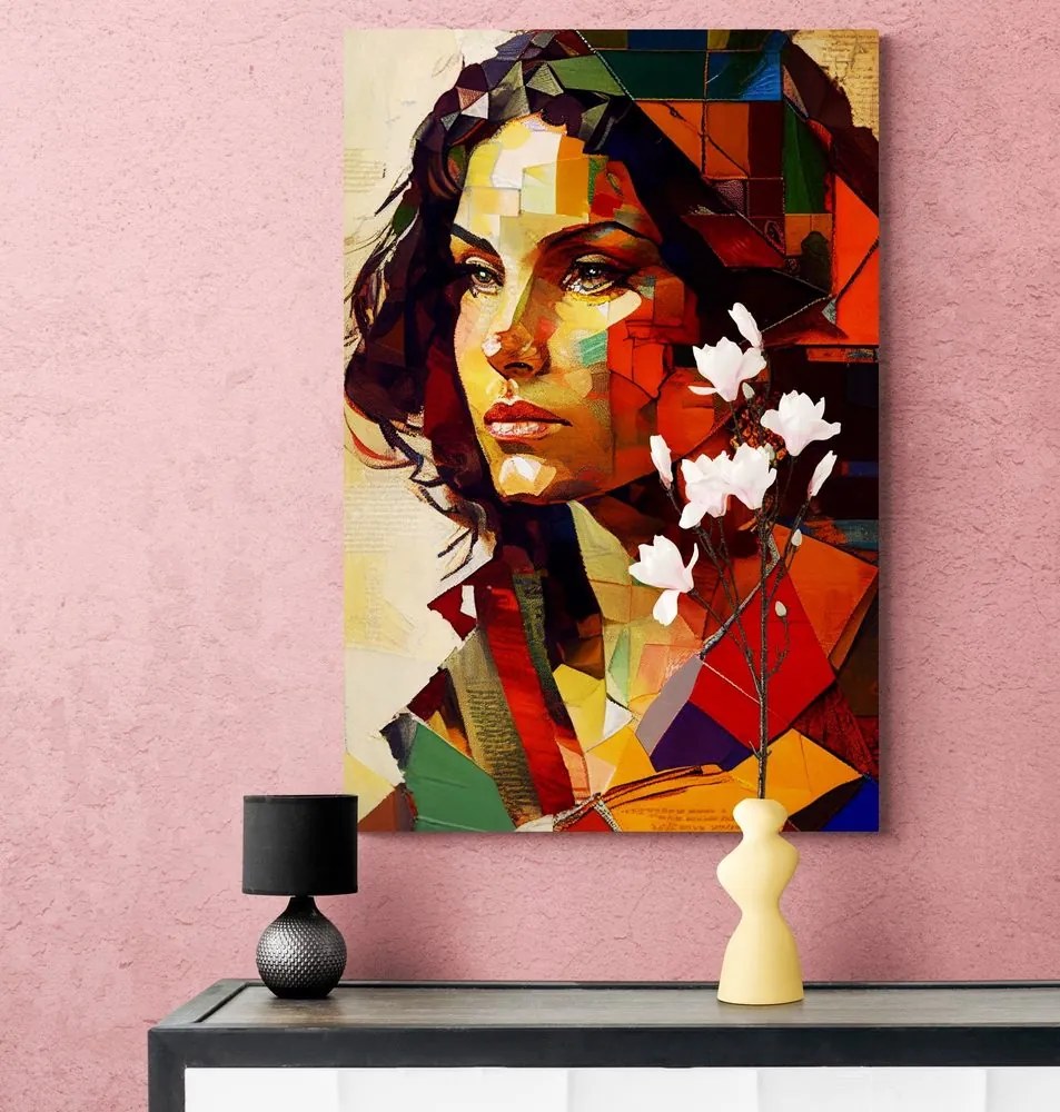 Quadro su tela – Profilo di donna in design patchwork