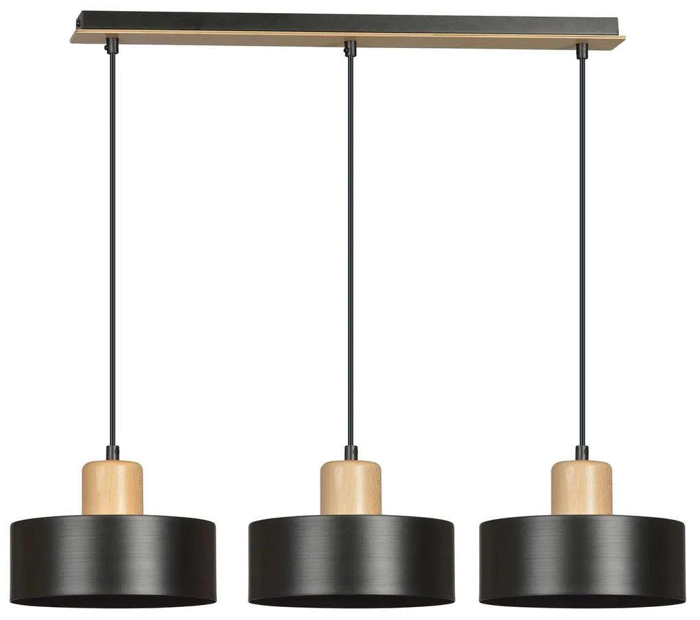 Lampadario a Sospensione in Acciaio e Legno TORIN 3 Nero 3xE27
