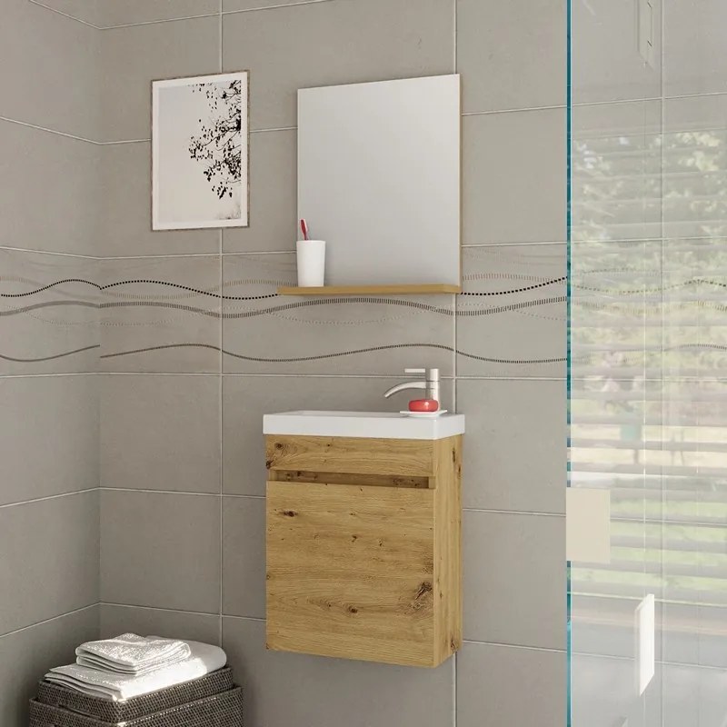 Mobiletto 40 con specchio colore legno naturale | LAC-POLIS-40-OAK - KAMALU