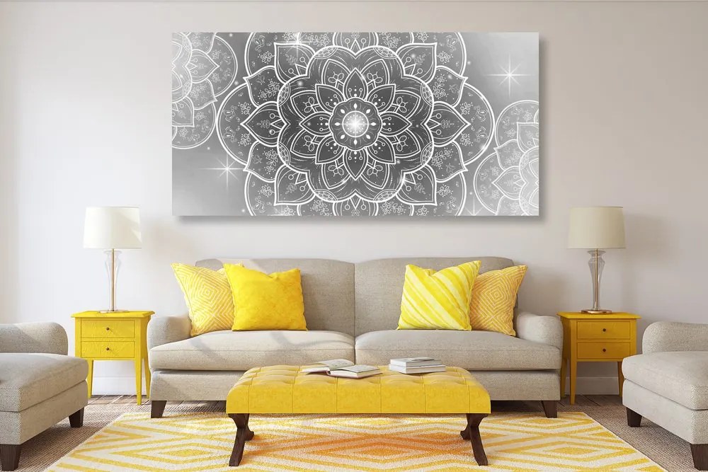 Stampa su tela – Mandala orientale in bianco e nero