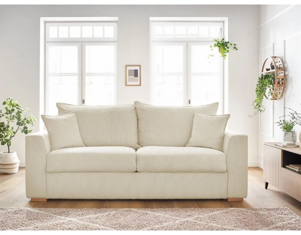 Divano color crema allungabile con rivestimento in velluto a coste 225 cm Augustin – Bobochic Paris