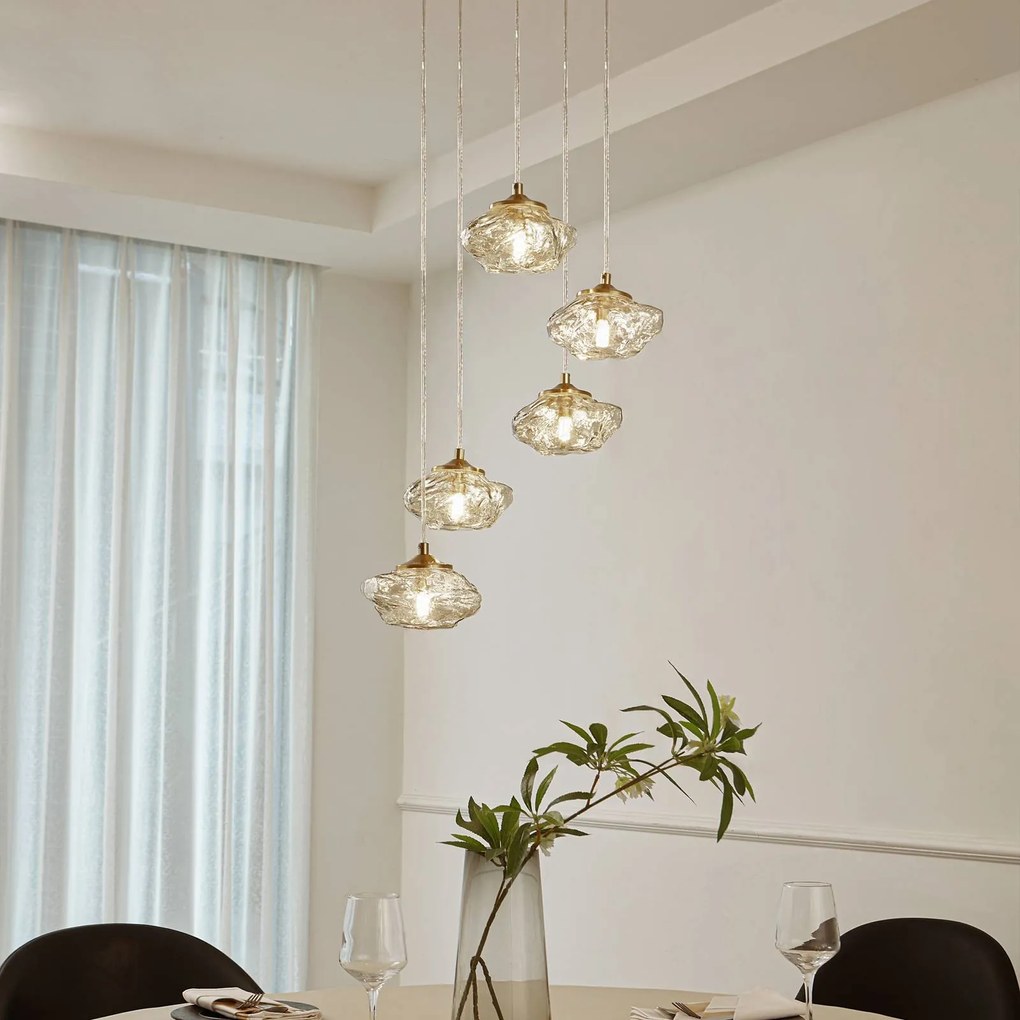 Lampada a sospensione in vetro Piatra Lindby, dimmerabile, Crema / Ambra, Soggiorno / Sala da pranzo, Vetro, Moderno, Lampada a sospensione