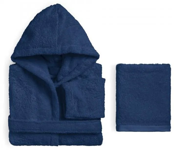 Accappatoio bambino e asciugamano in spugna Perla Biancoperla  Colore Blu, Dimensioni e Misure 1-2 ANNI