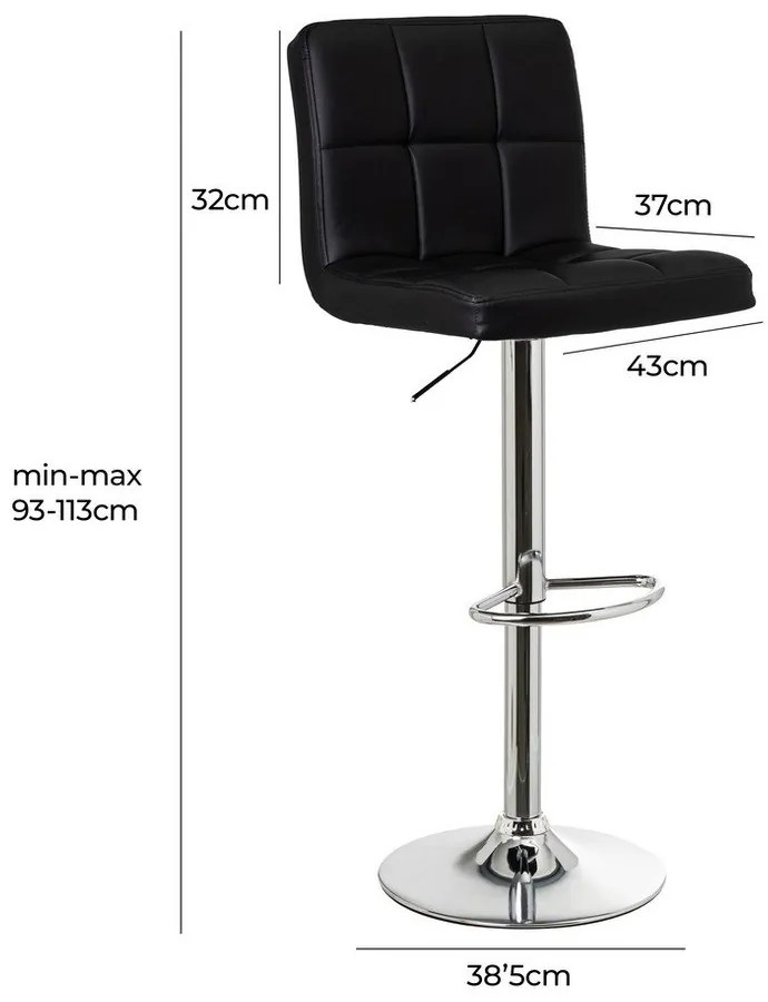 Sgabelli da bar neri ad altezza regolabile in similpelle in set di 2 (altezza seduta 93 cm) - Casa Selección