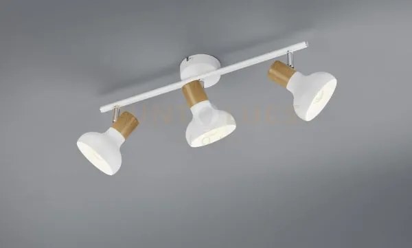 Latika barra 3 spots metallo bianco ed effetto legno l. 47cm attacc...