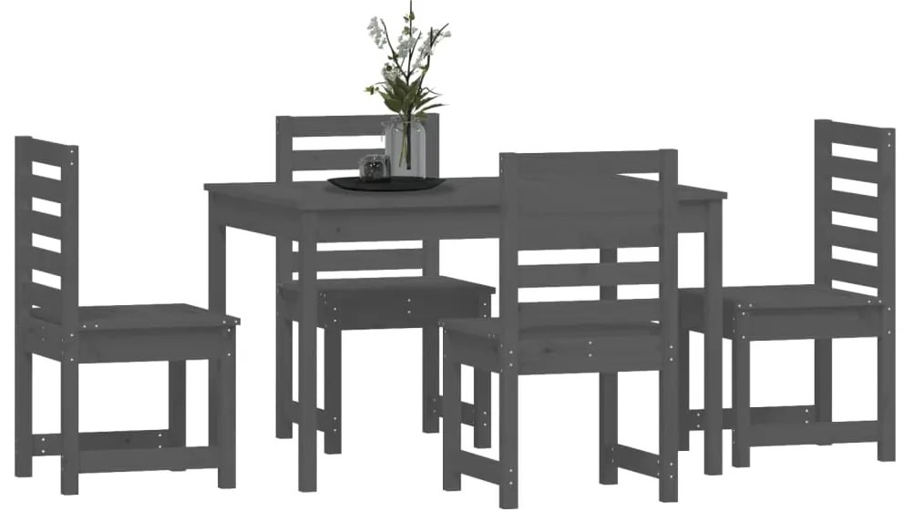 Set da Pranzo per Giardino 5pz Grigio in Legno Massello di Pino