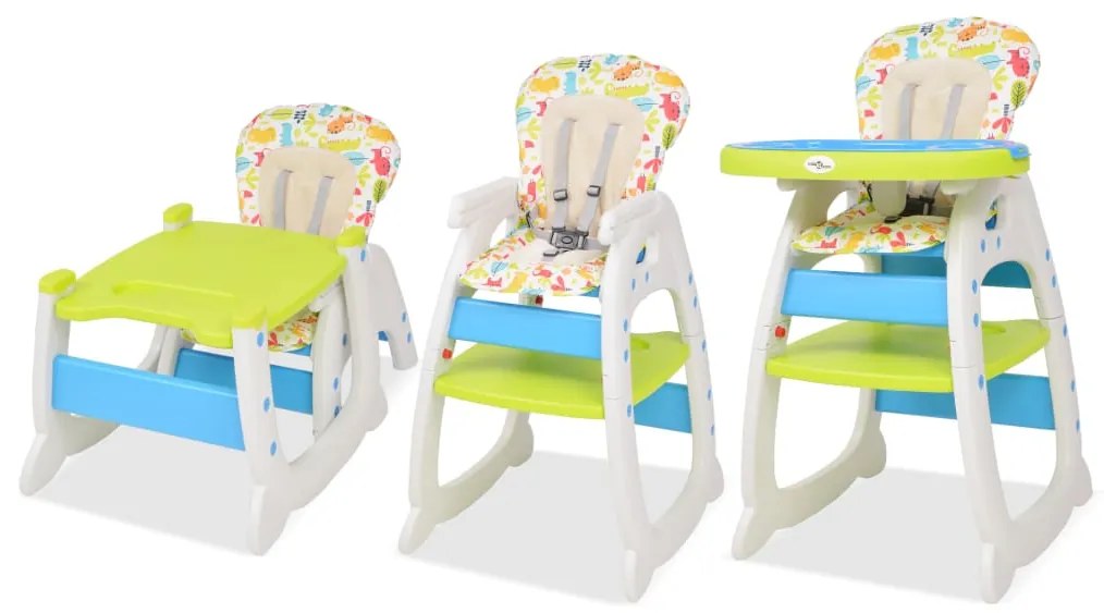 Seggiolone convertibile 3 in 1 con tavolo blu e verde