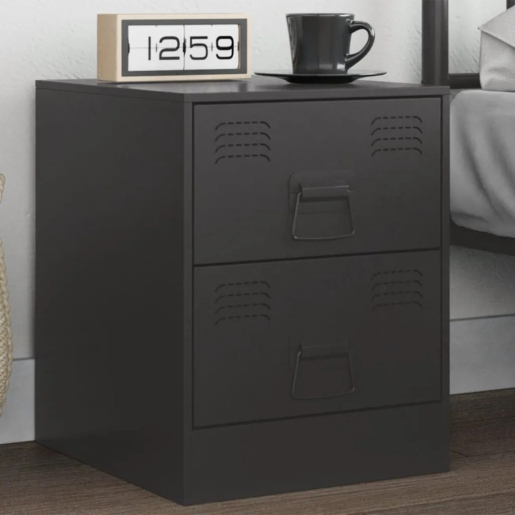 Comodino Nero 34,5x39x44 Cm İn Acciaio /