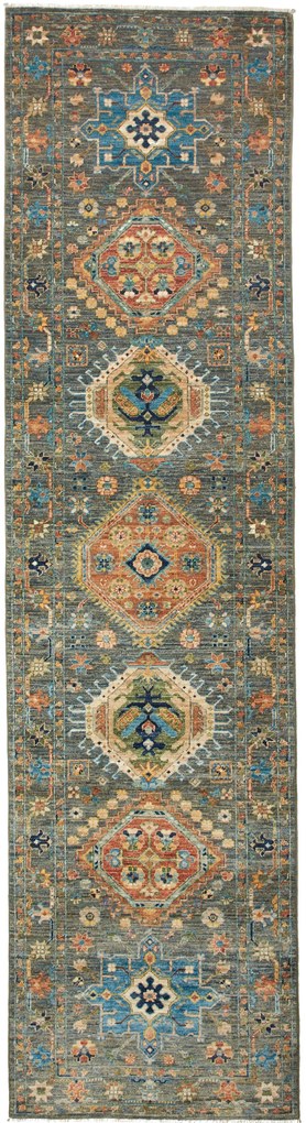 Samarkand Tappeto orientale 80 x 300 Verde (Pakistan) Annodato A Mano