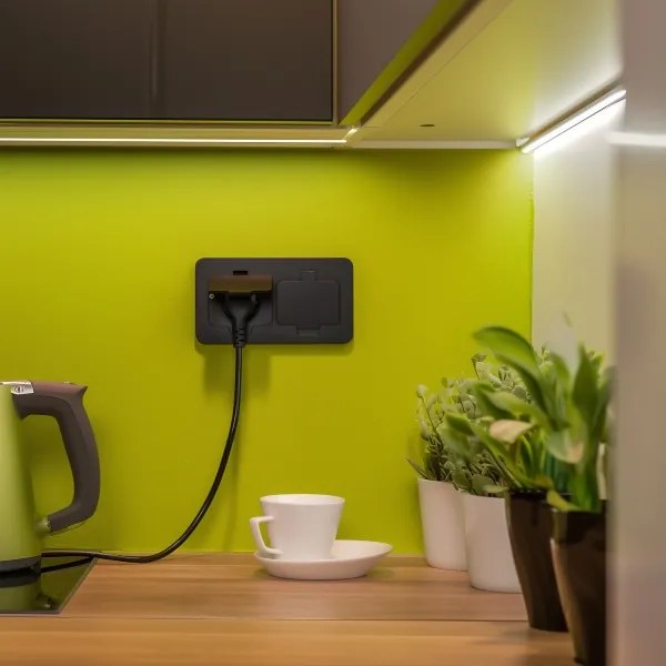 Solight 5B323B - Presa doppia da incasso a pavimento per esterno IP55 nero rettangolare