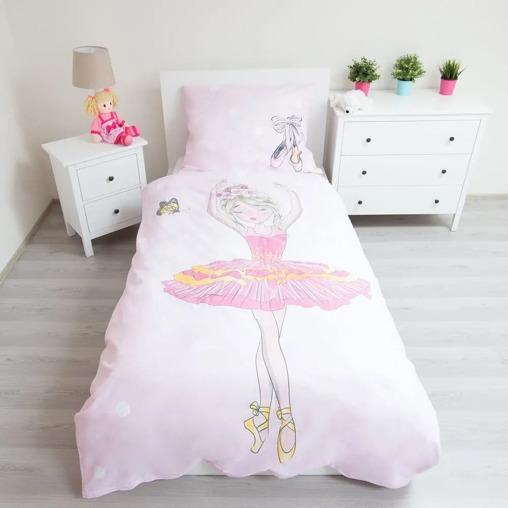 Set copripiumino e federa da bambini rosa in cotone per letto singolo 140x200 cm Ballerina – Jerry Fabrics