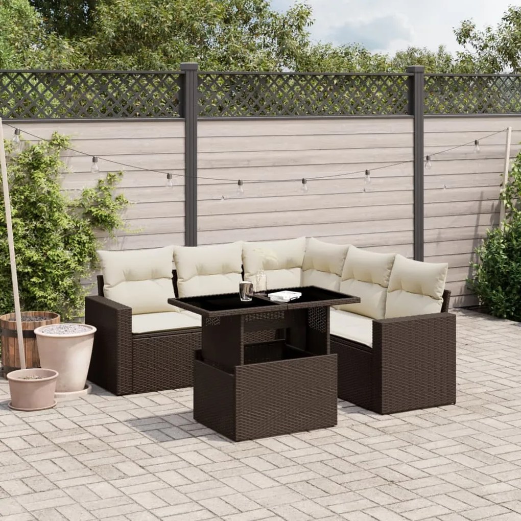 Set divano da giardino 6 pz con cuscini marrone in polyrattan