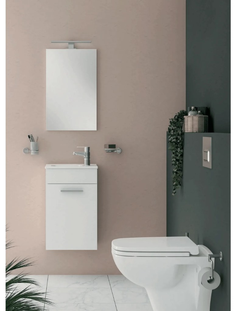 Mobile Bagno Sospeso 40 Cm Un'Anta Specchio Con Lampada Led 38,5x62 Cm Vitra "Mia" Bianco Lucido
