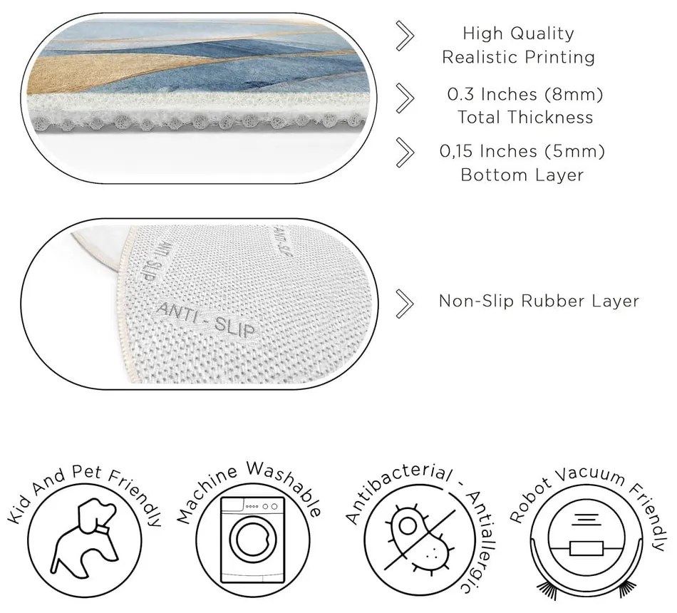 Tappeto rotondo blu/dorato lavabile ø 120 cm Golden Leaves – Mila Home