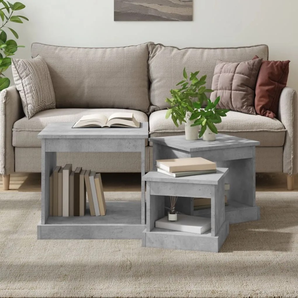 Tavolini Da Salotto 3 Pz Grigio Cemento İn Legno Multistrato /
