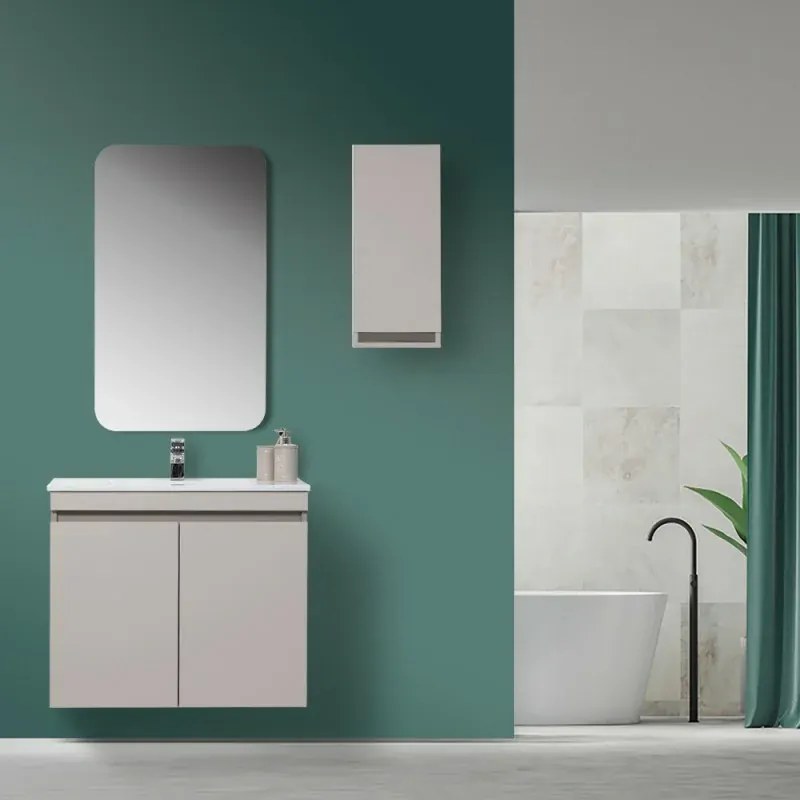 Mobile Bagno Sospeso 2 Ante Tortora L.80cm con Specchio