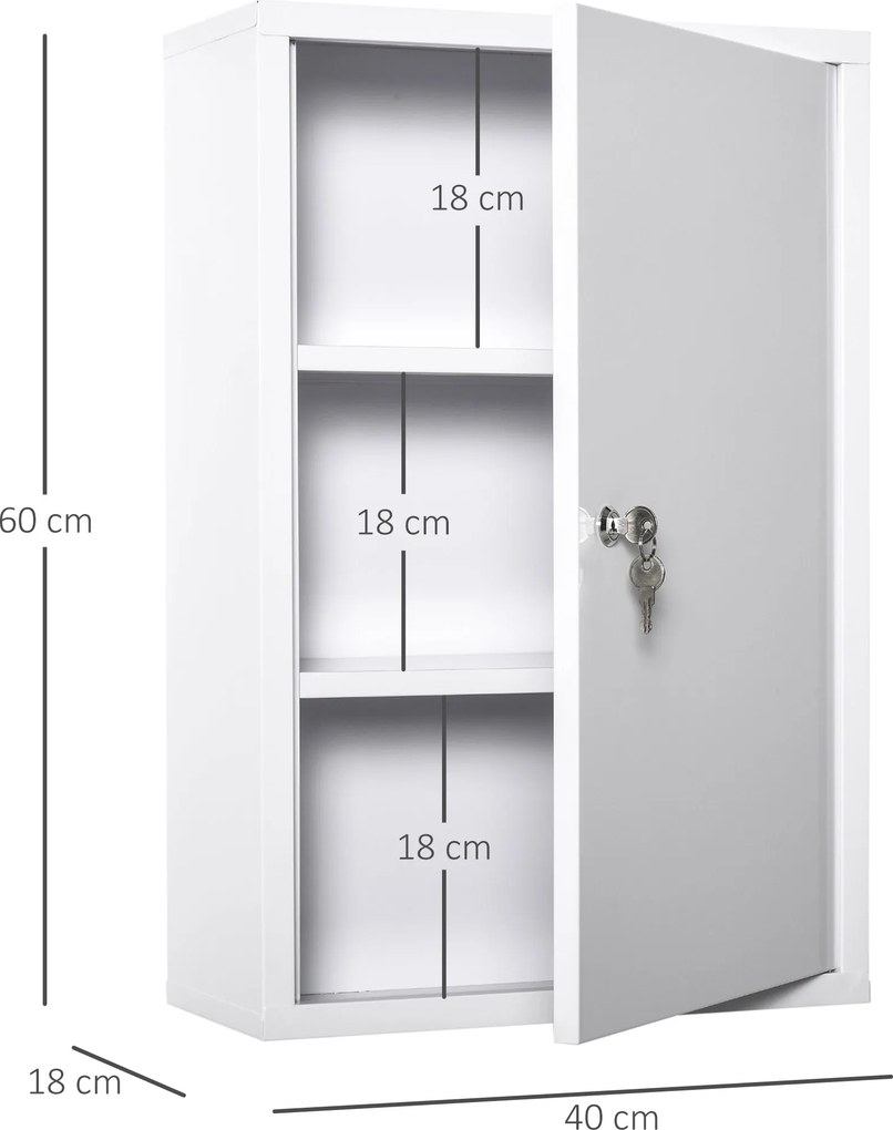 Armadietto Medicinali da Parete 40x18x60 cm 2 Chiavi in Acciaio Bianco...
