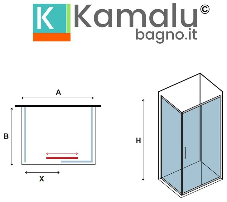 Kamalu - box doccia angolare 70x130 oro spazzolato scorrevole | ke-4000g