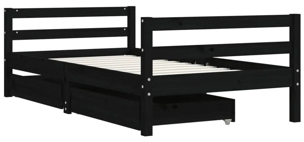 Giroletto per bambini con cassetti nero 80x160 cm massello pino