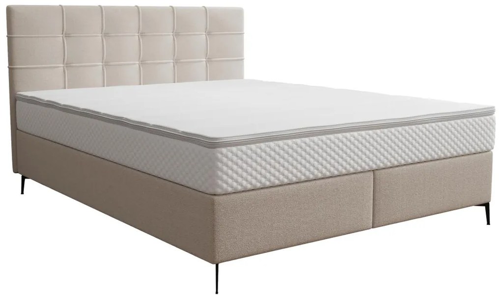 Set completo boxspring testata trapuntata+Rete a doghe+Mater.+topper 180x200cm Tessuto Beige - INAO di YSMÉE