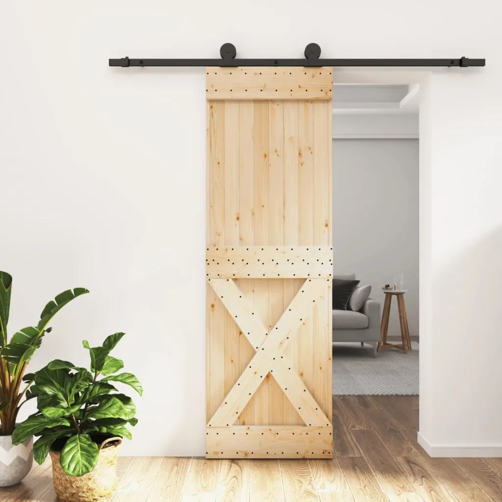 Porta Scorrevole Con Set Hardware 70x210 Cm Legno Massello Pino /