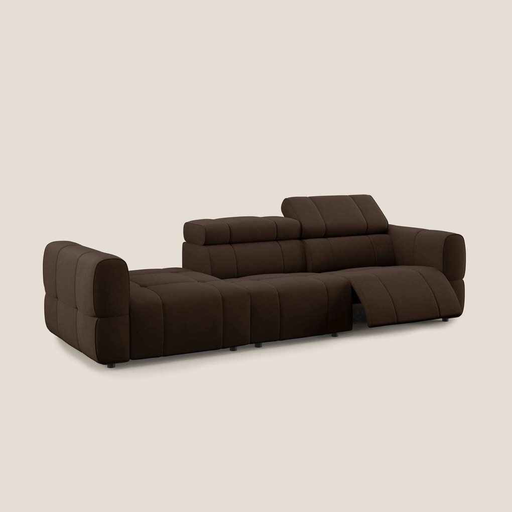 Giotto Divano con terminale e opzione relax elettrico in microfibra effetto velluto impermeabile T09 marrone