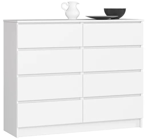 Cassettiera Credenza 120x40x100 Cm 8 Cassetti Artika Bianco Opaco