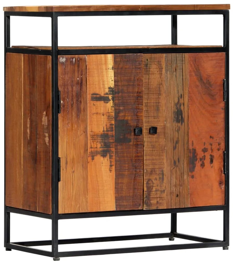 Credenza 60x35x76 cm in legno massello di recupero e acciaio