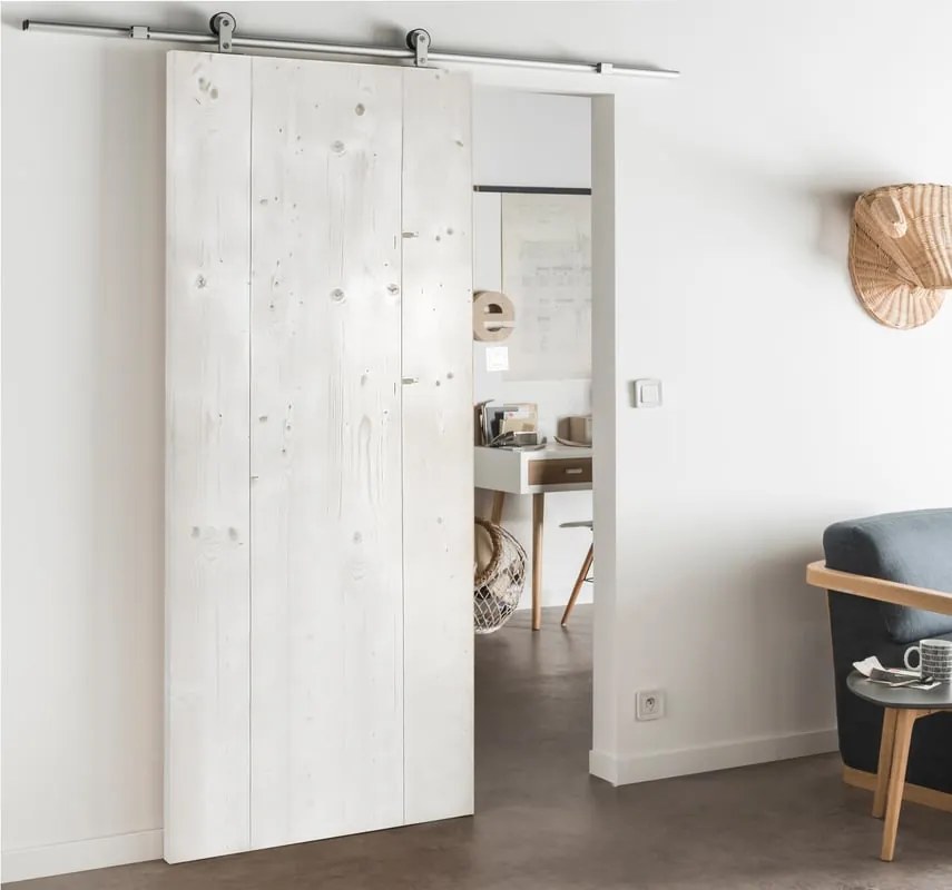 Porta scorrevole reversibile Barn bianco in alluminio bianco, L 96 x H 215 cm, con binario Loft