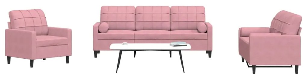 Set Di Divani 3 Pz Con Cuscini E Rinforzi Rosa İn Velluto /